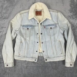 Levi's Women's Sherpa Lined Trucker Jacket Size L Blue Denim Vintage Look‎